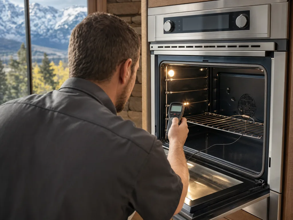 Technician repairing a built-in oven