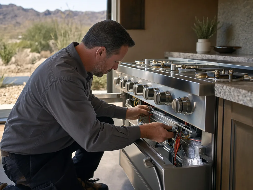 Technician repairing a built-in range
