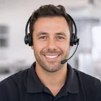 Appliance repair technician wearing a headset, ready to take a call